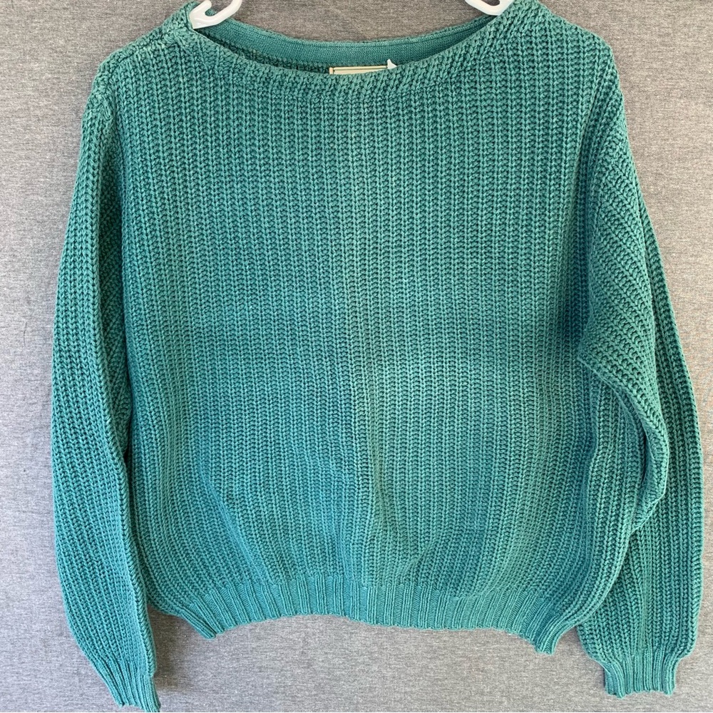 Vintage Teal Women's Chunky Knit Sweater L. L. Bean Made in USA 80s 90s Faded